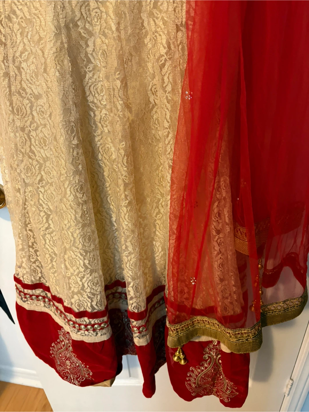 Red and Gold Embroidered Indian Dress with Scarf - photo 3