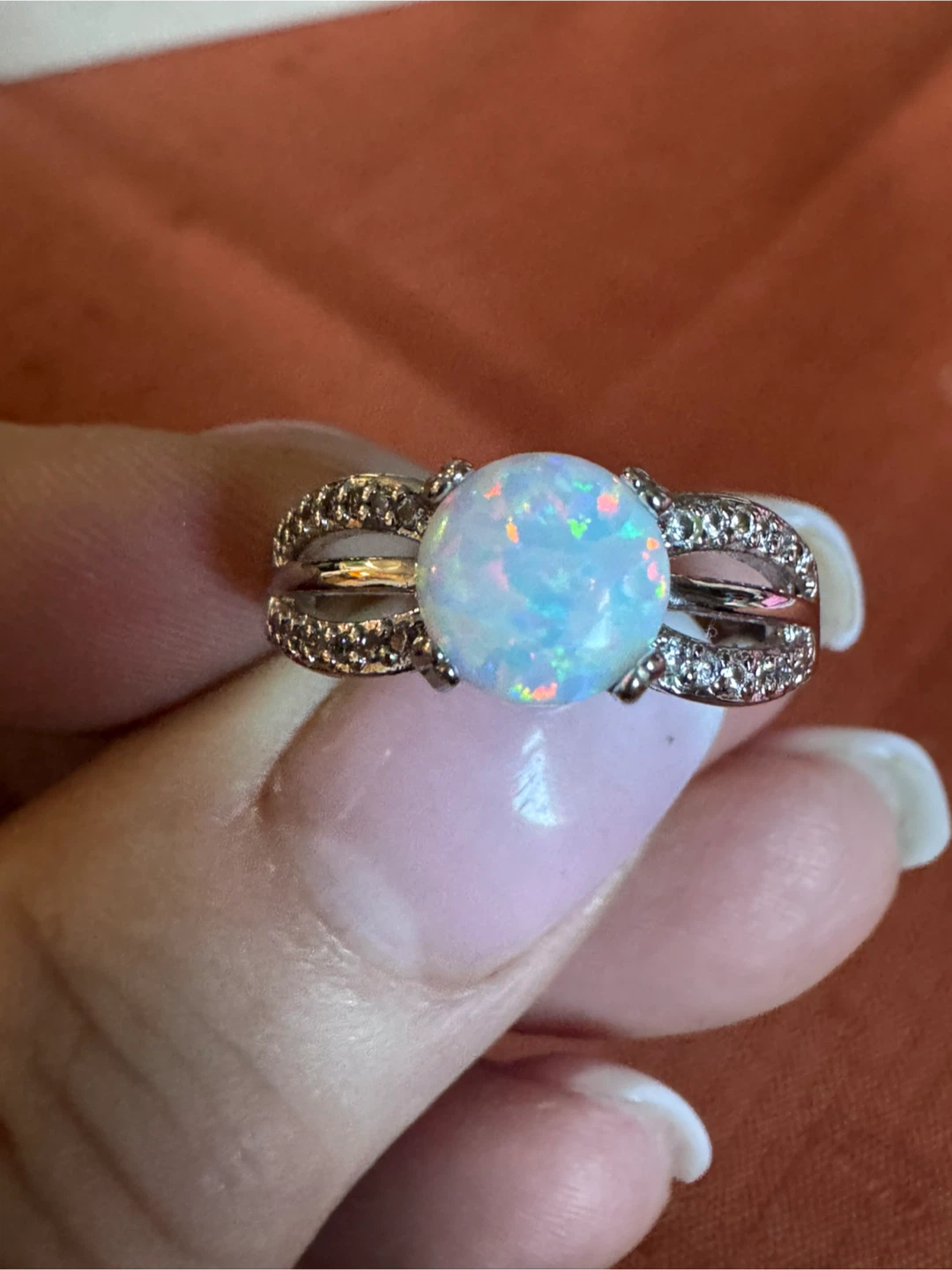 Opal Ring with cubic zirconia stones