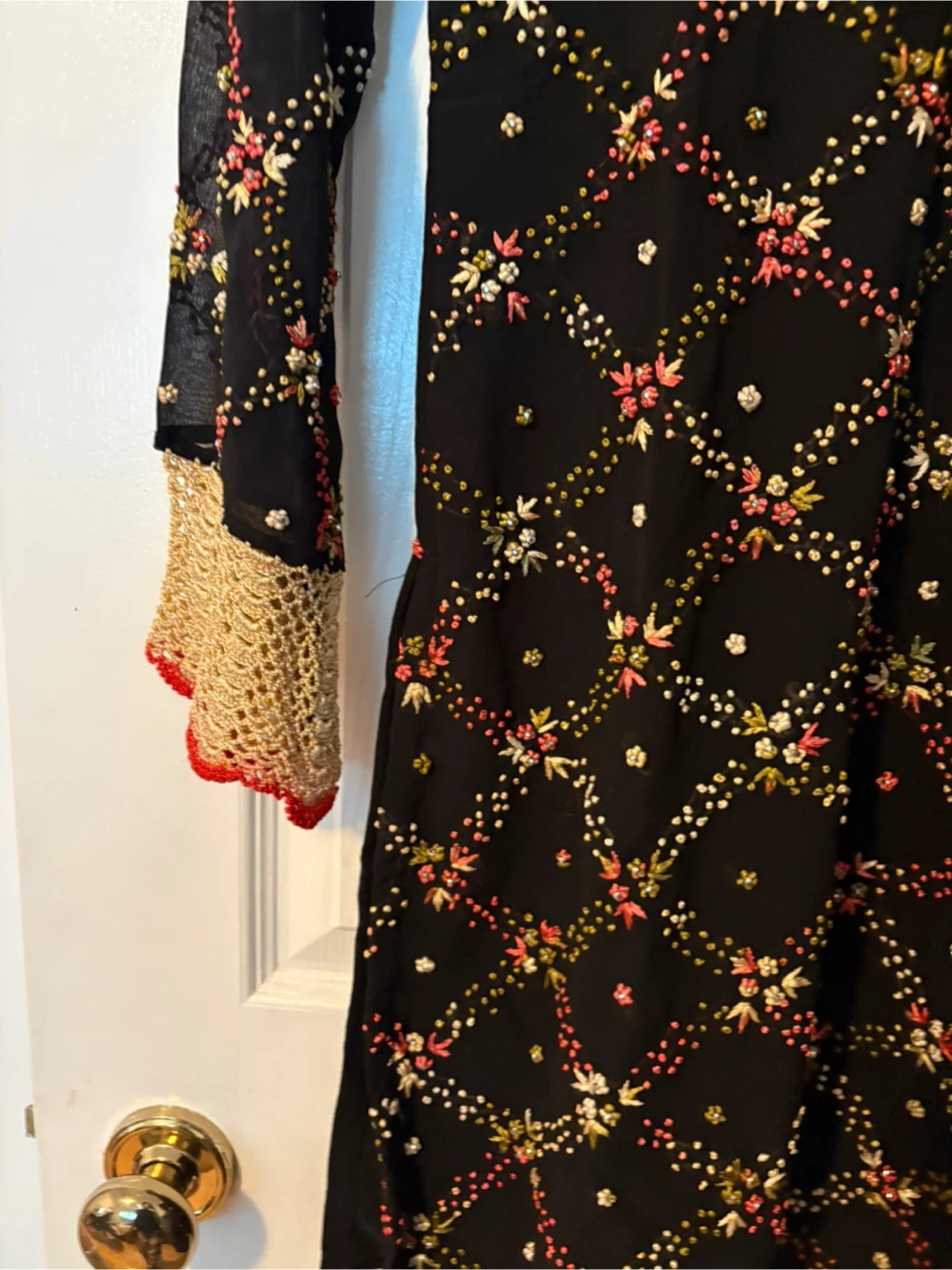 Black Embroidered Kurti Top with Red and Gold Accents - photo 2