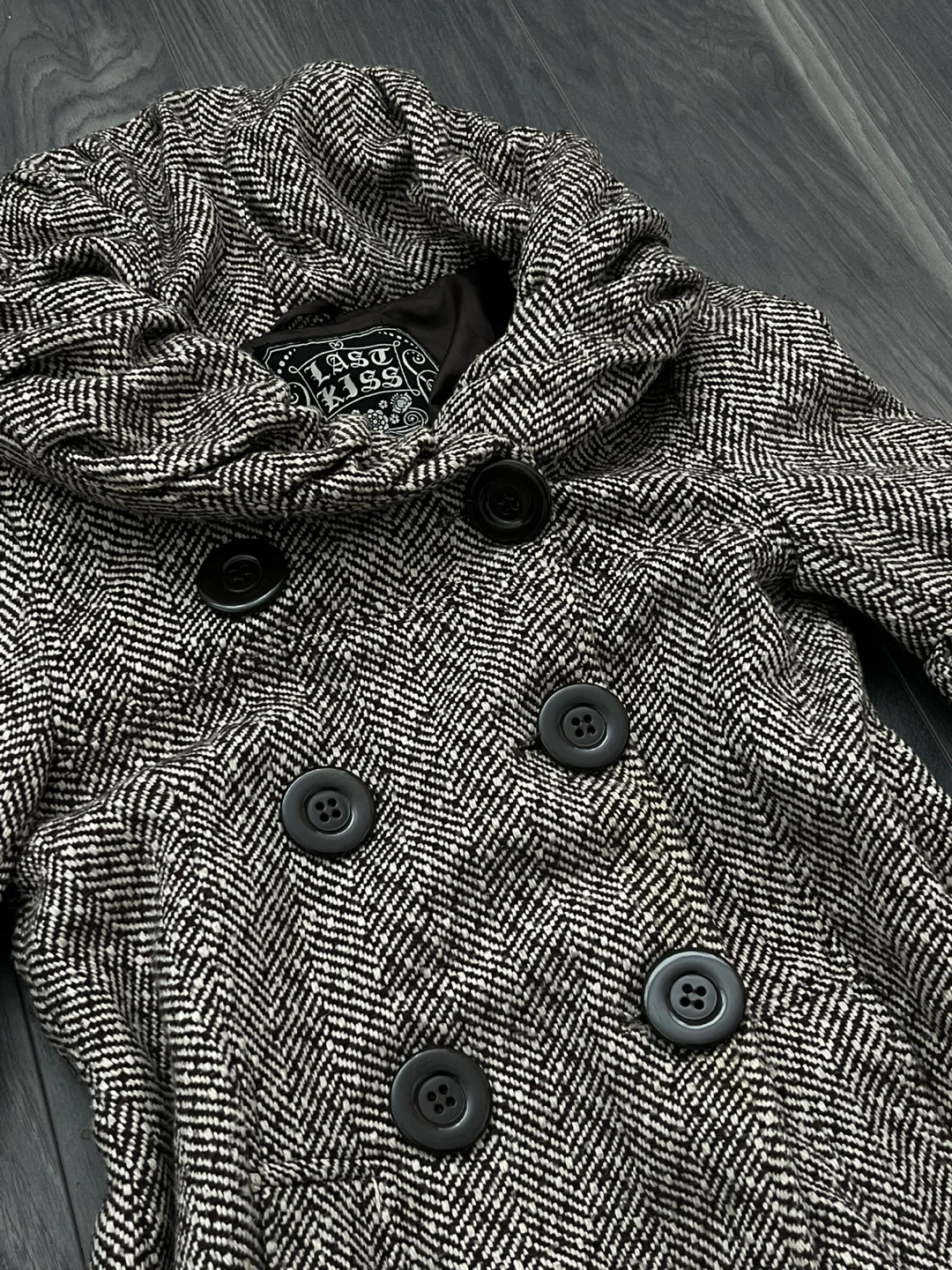 Y2K Last Kiss Herringbone Tweed Peacoat w/ Ruffle Collar | Women - photo 3