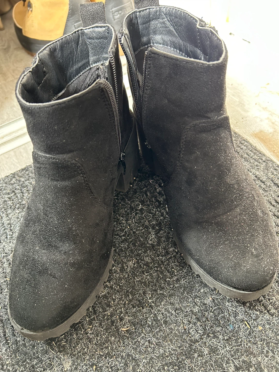 Black Suede-Like Ankle Boots - Size 8