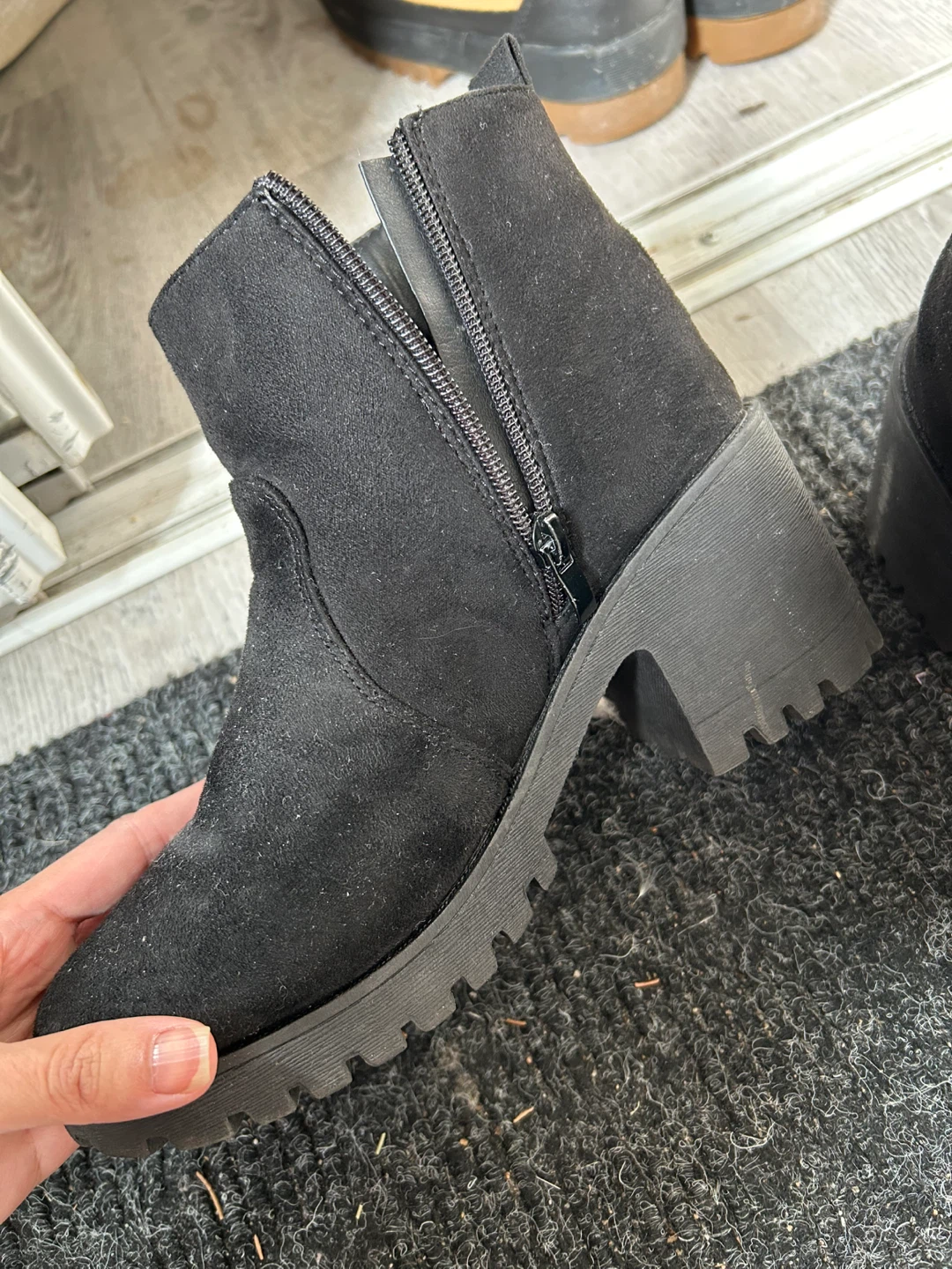 Black Suede-Like Ankle Boots - Size 8 - photo 2