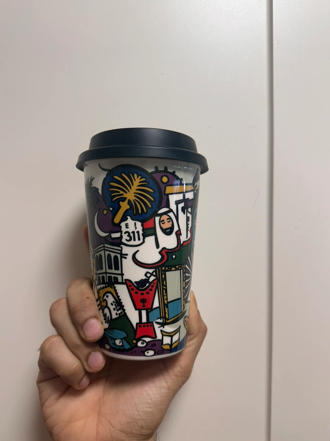 Dubai Themed Ceramic Travel Mug with Lid