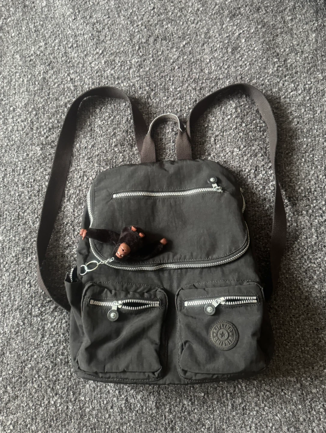 Kipling Black Backpack with Monkey Charm