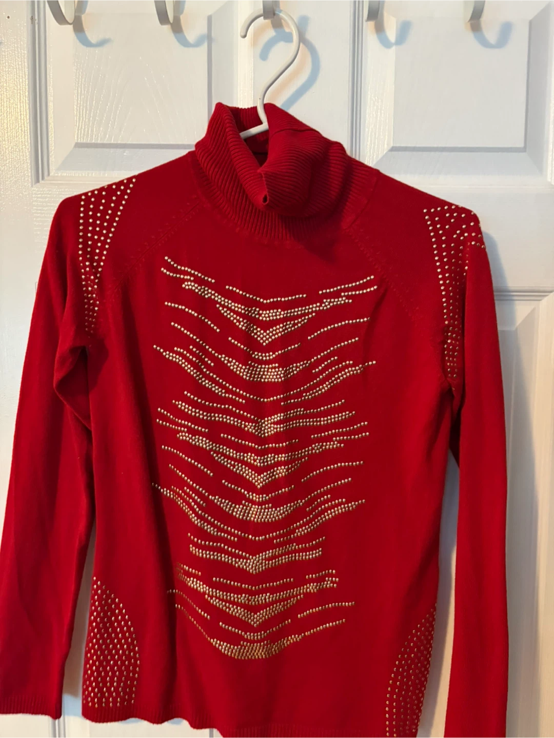 Women's Red Rhinestone Turtleneck Sweater