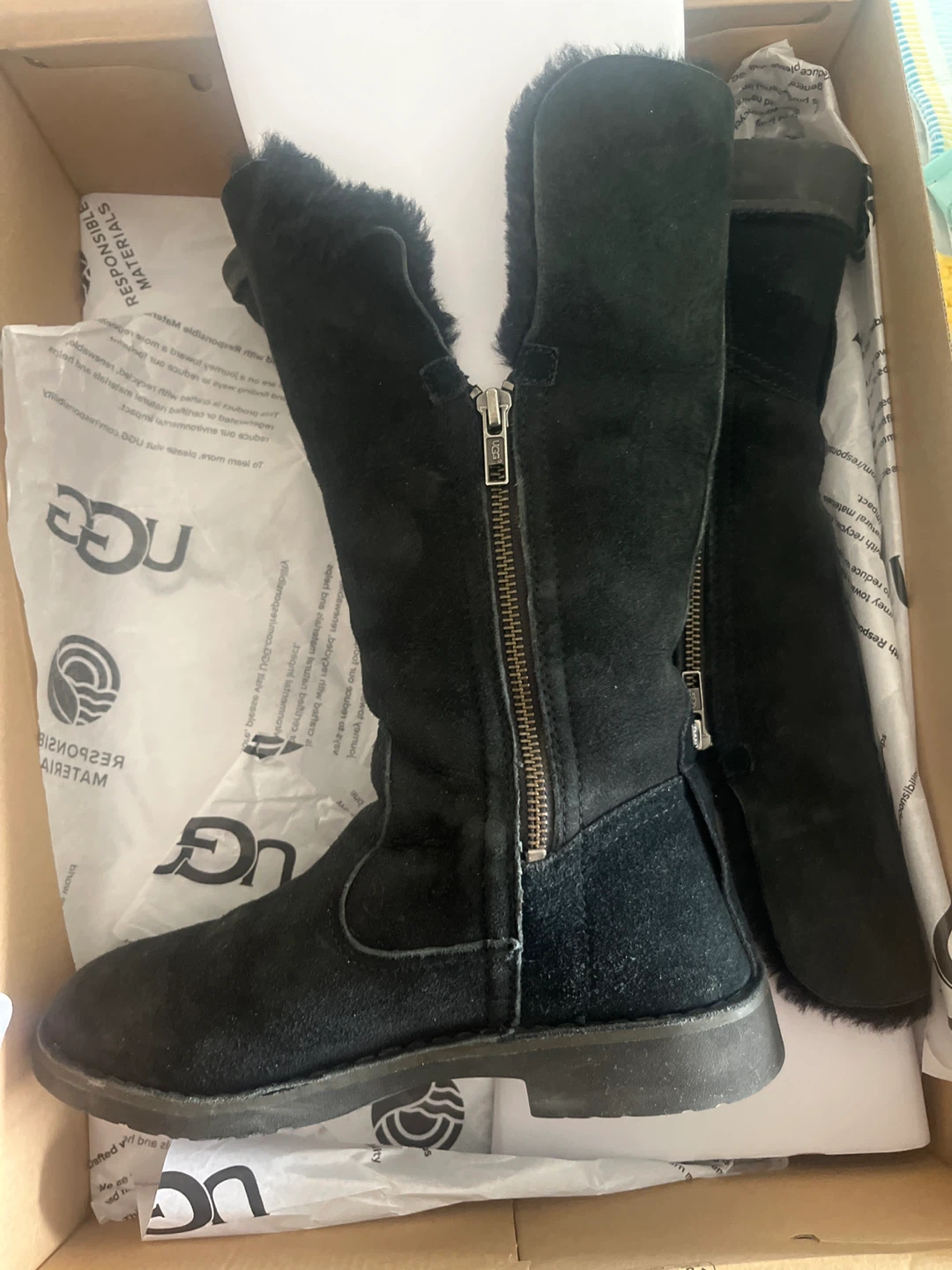 UGG Black Suede Boots with Fur Lining