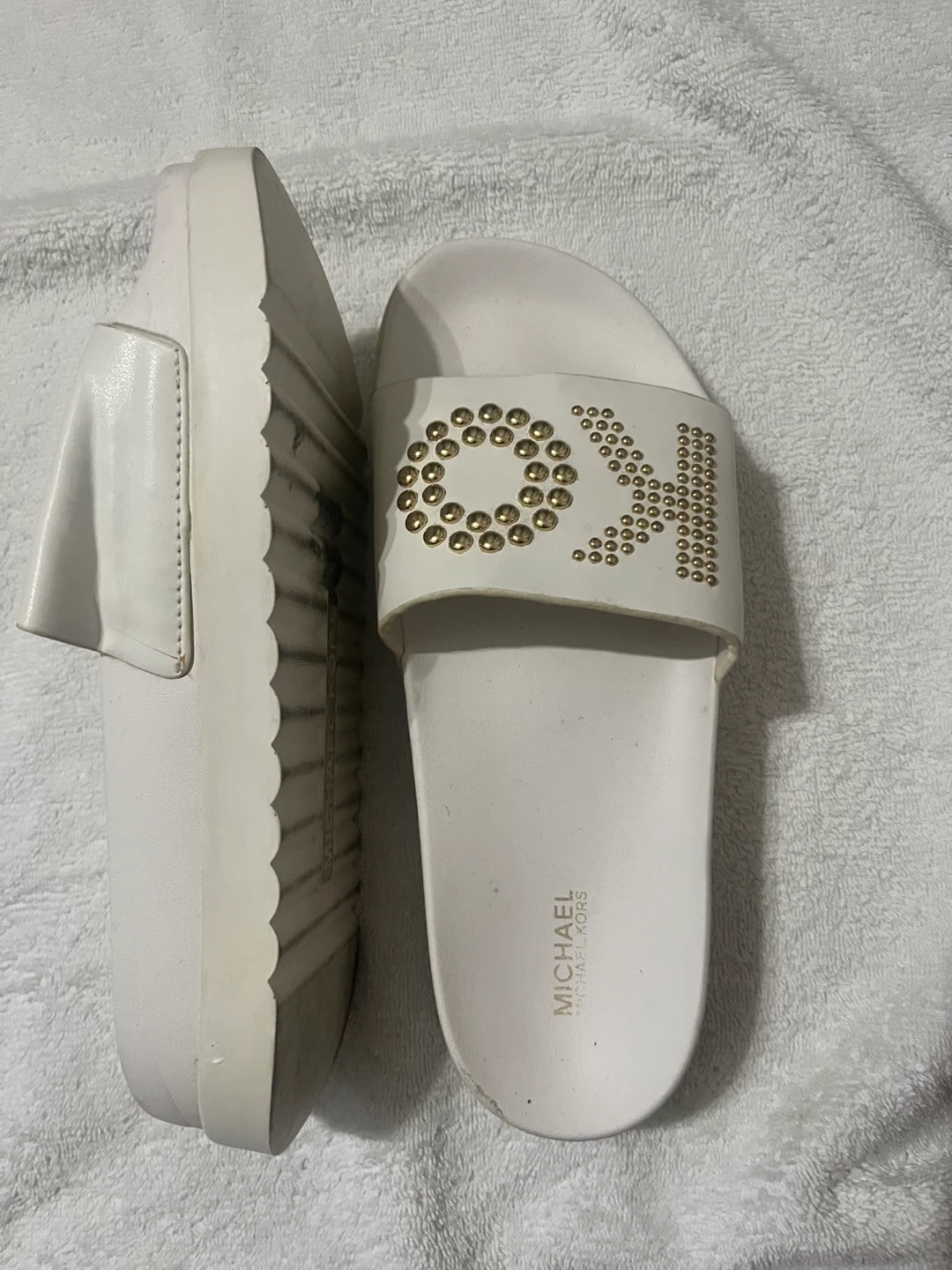 Michael Kors White Studded Slides