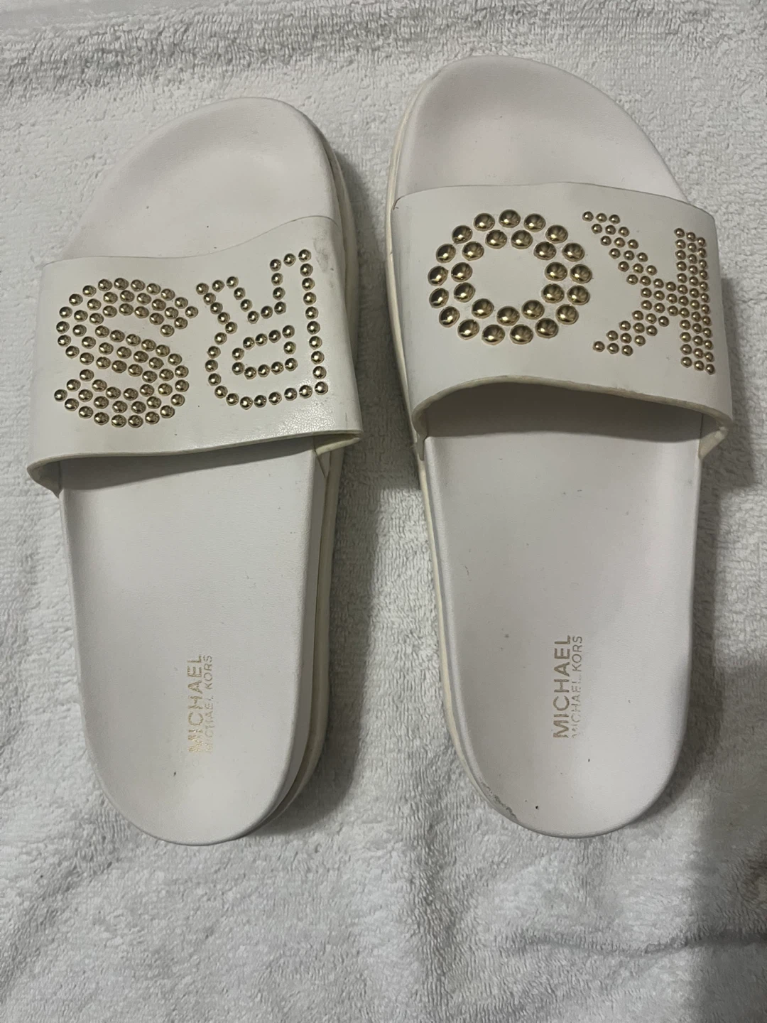 Michael Kors White Studded Slides - photo 3