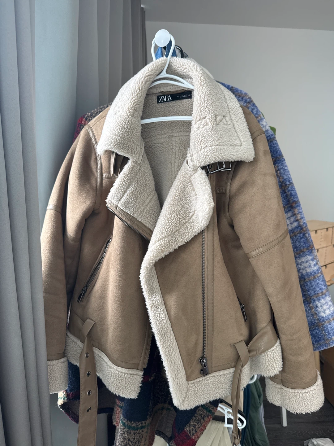 ZARA Faux Shearling Aviator Jacket - Brown - photo 2