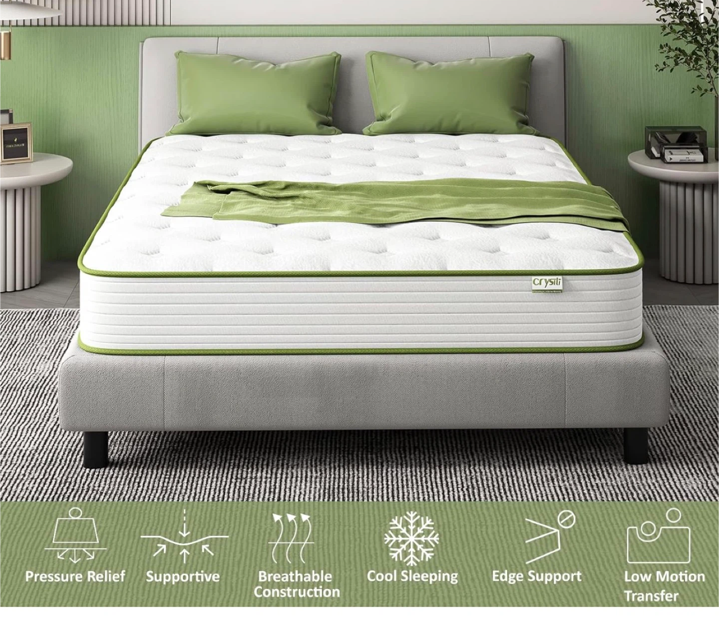 🛏️ Queen Bed Frame-Zinus + Mattress-Crystii – Like New! - photo 2