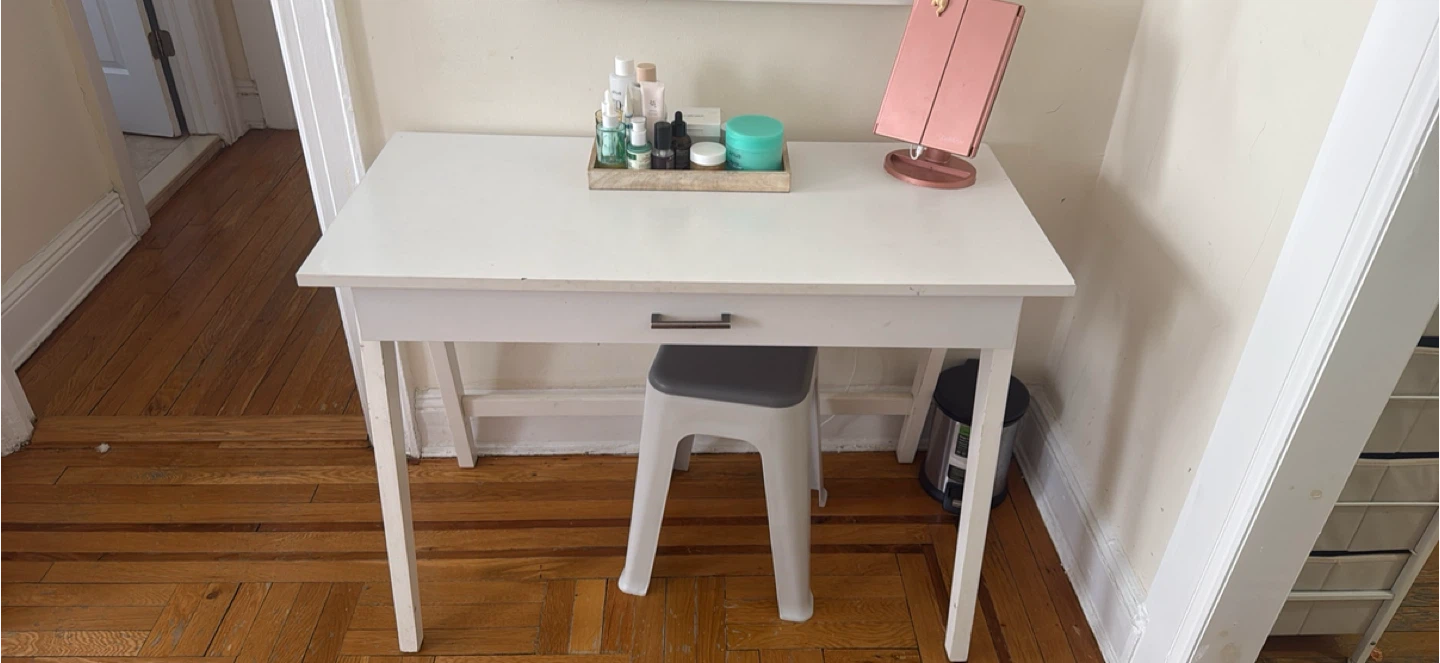 White Vanity Desk with Drawer and Stool