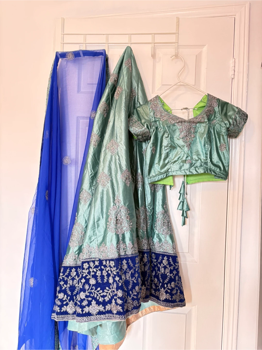 Women's Lehenga Choli Set - Blue & Mint Green