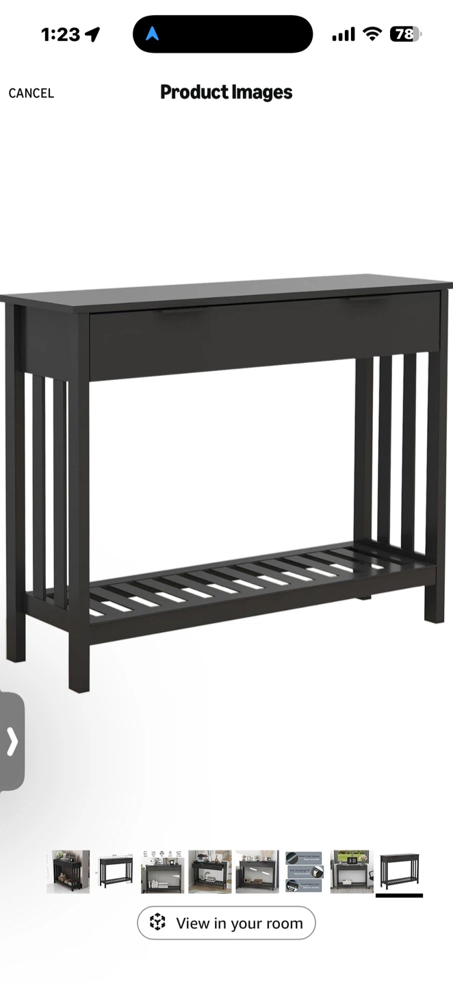 Black Console Table with Drawer and Shelf