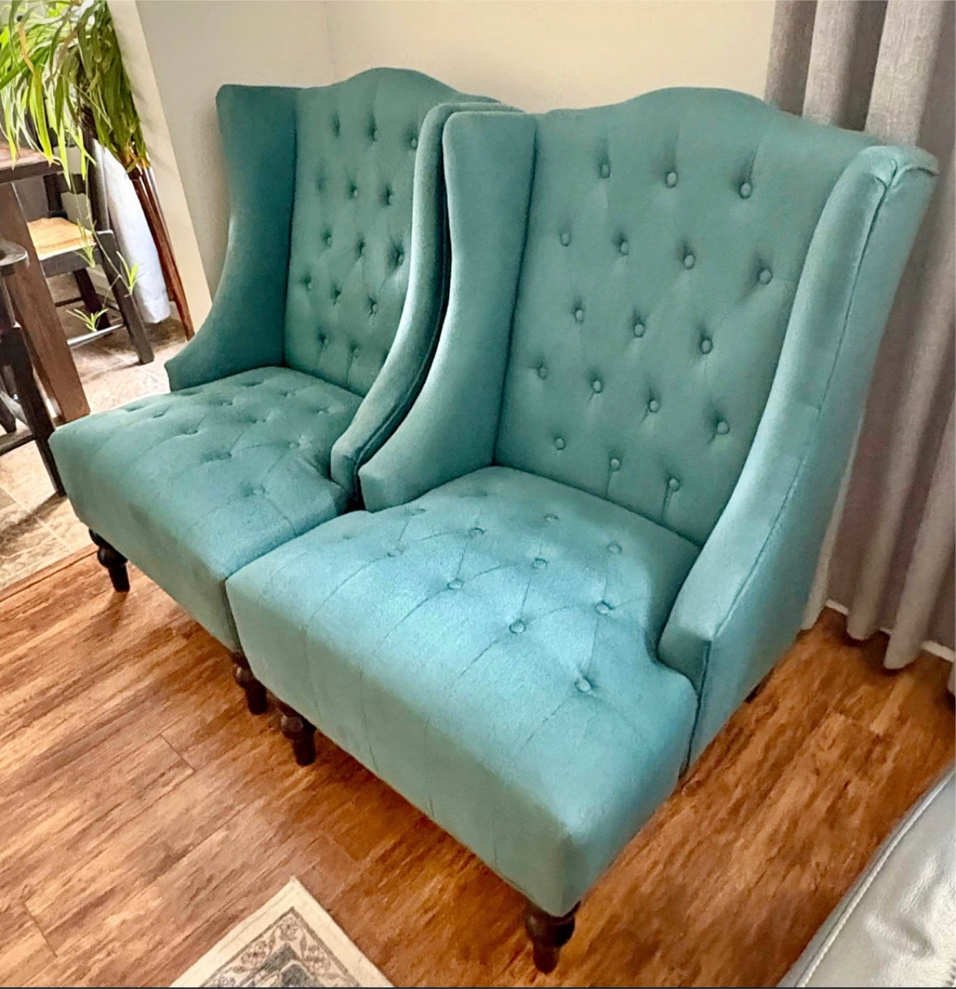 Pair of Teal Wingback Accent Chairs