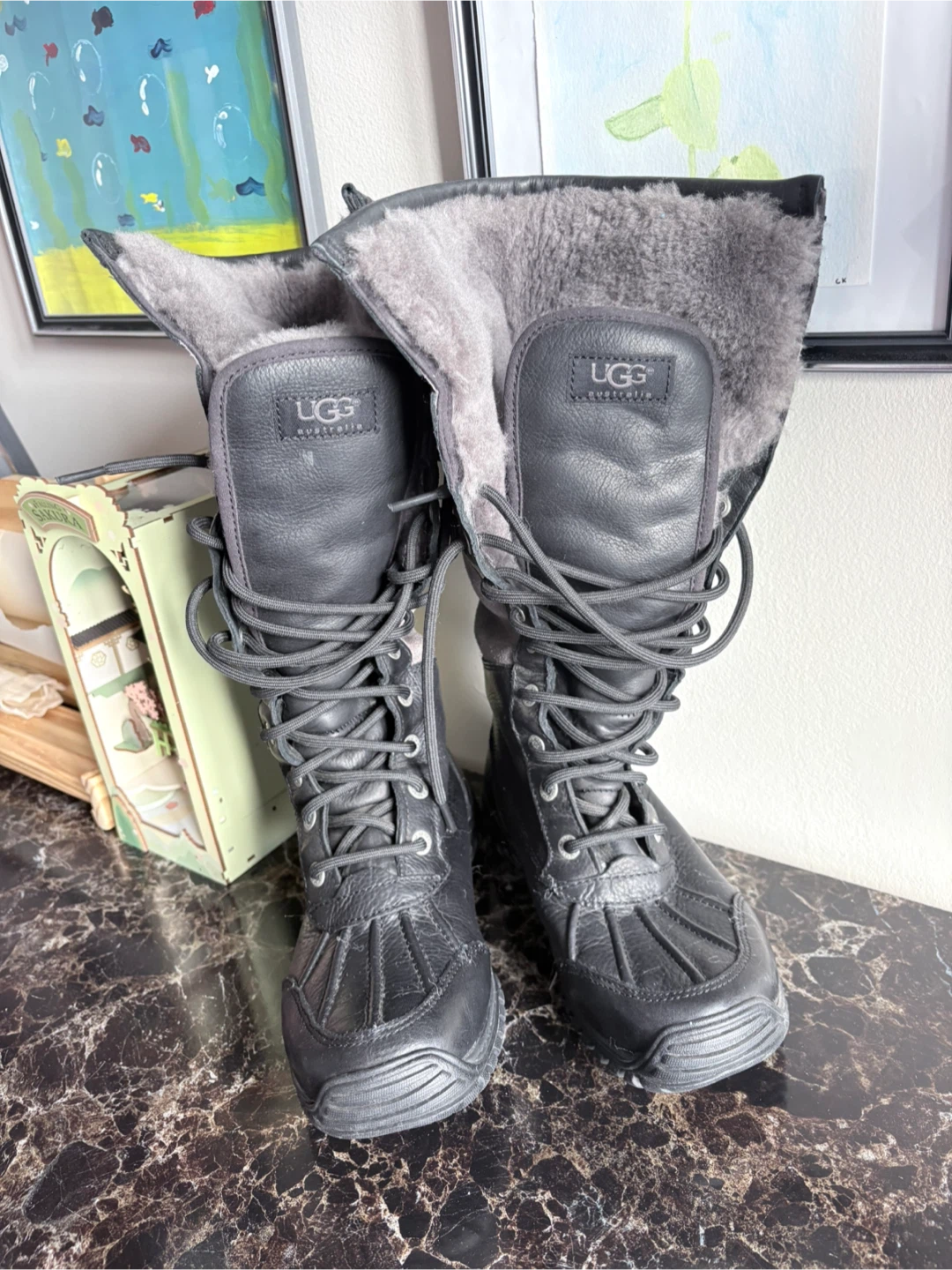 UGG Women's Black Leather & Suede Winter Boots - Size 6 - photo 2