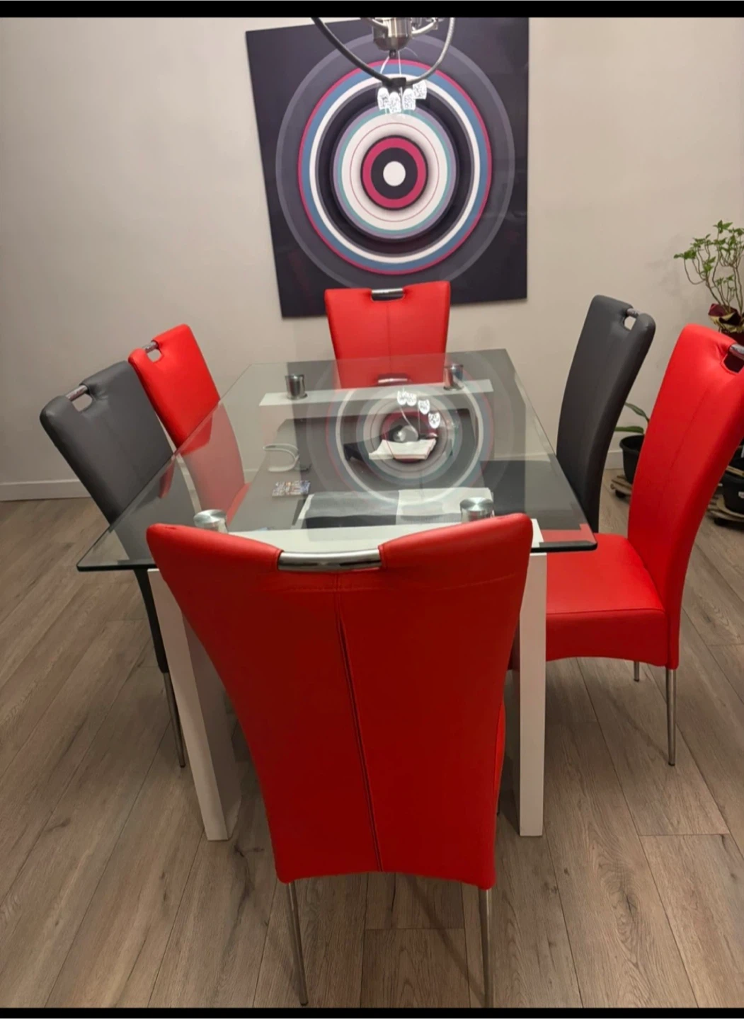 Glass Top Dining Table with 6 Chairs