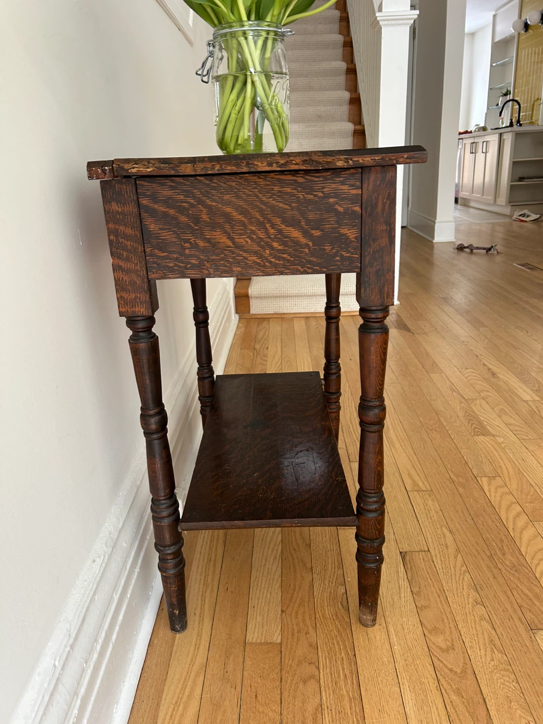 Antique Wooden Side Table with Drawer - photo 2