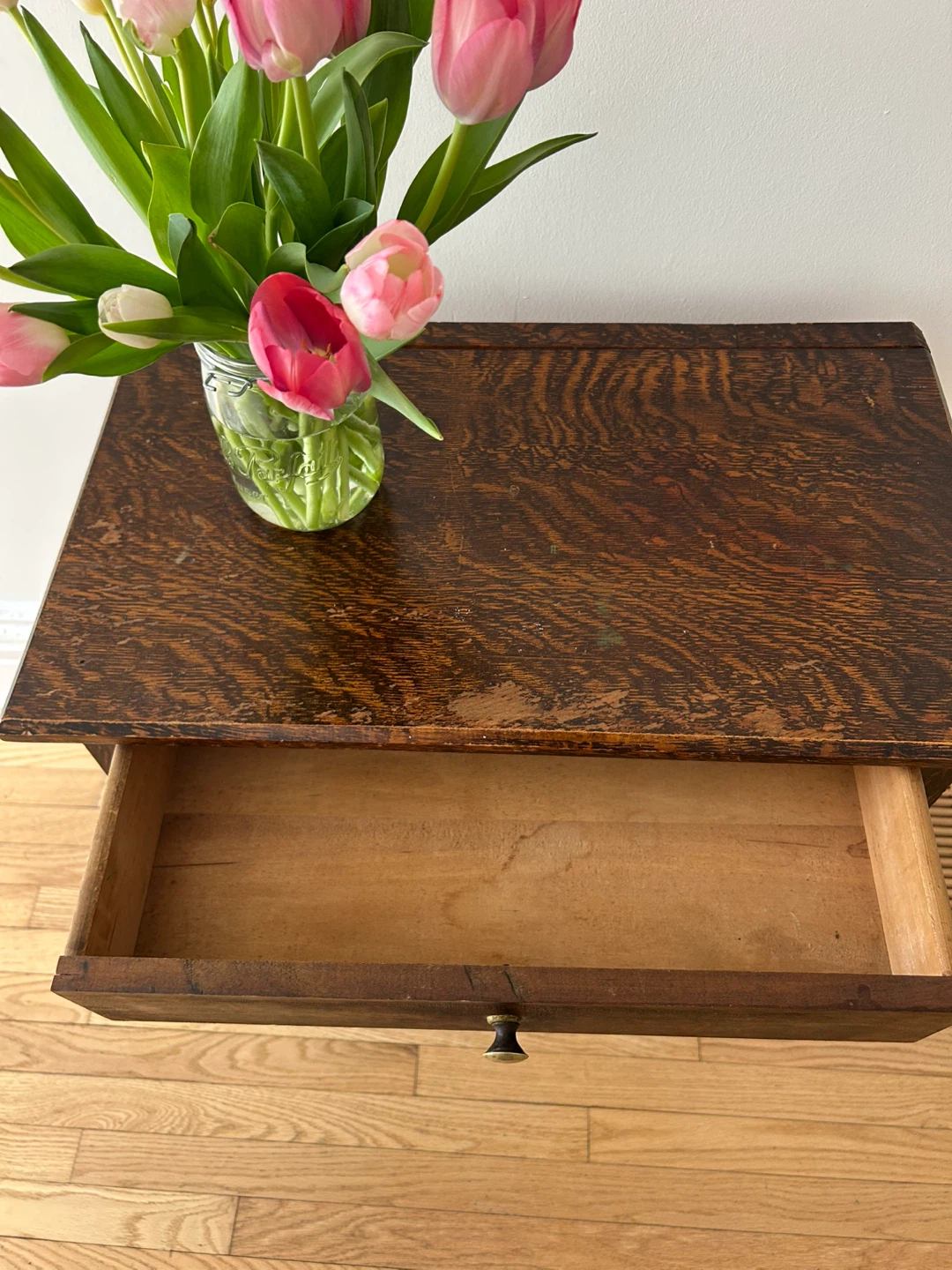 Antique Wooden Side Table with Drawer - photo 4