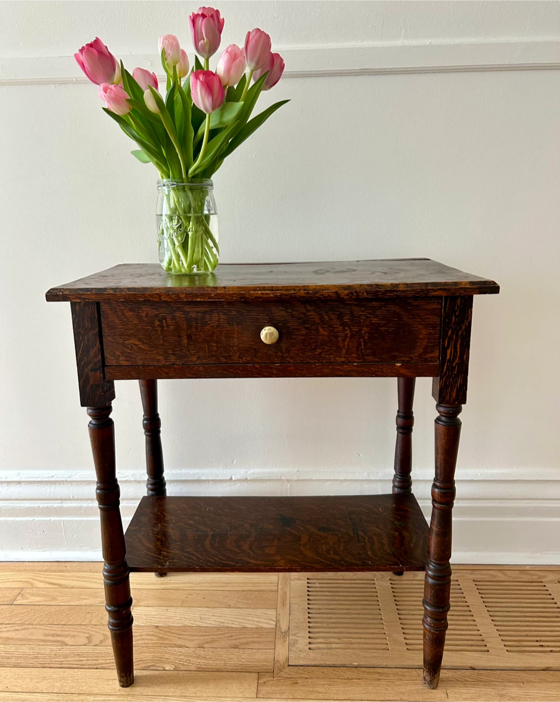 Antique Wooden Side Table with Drawer