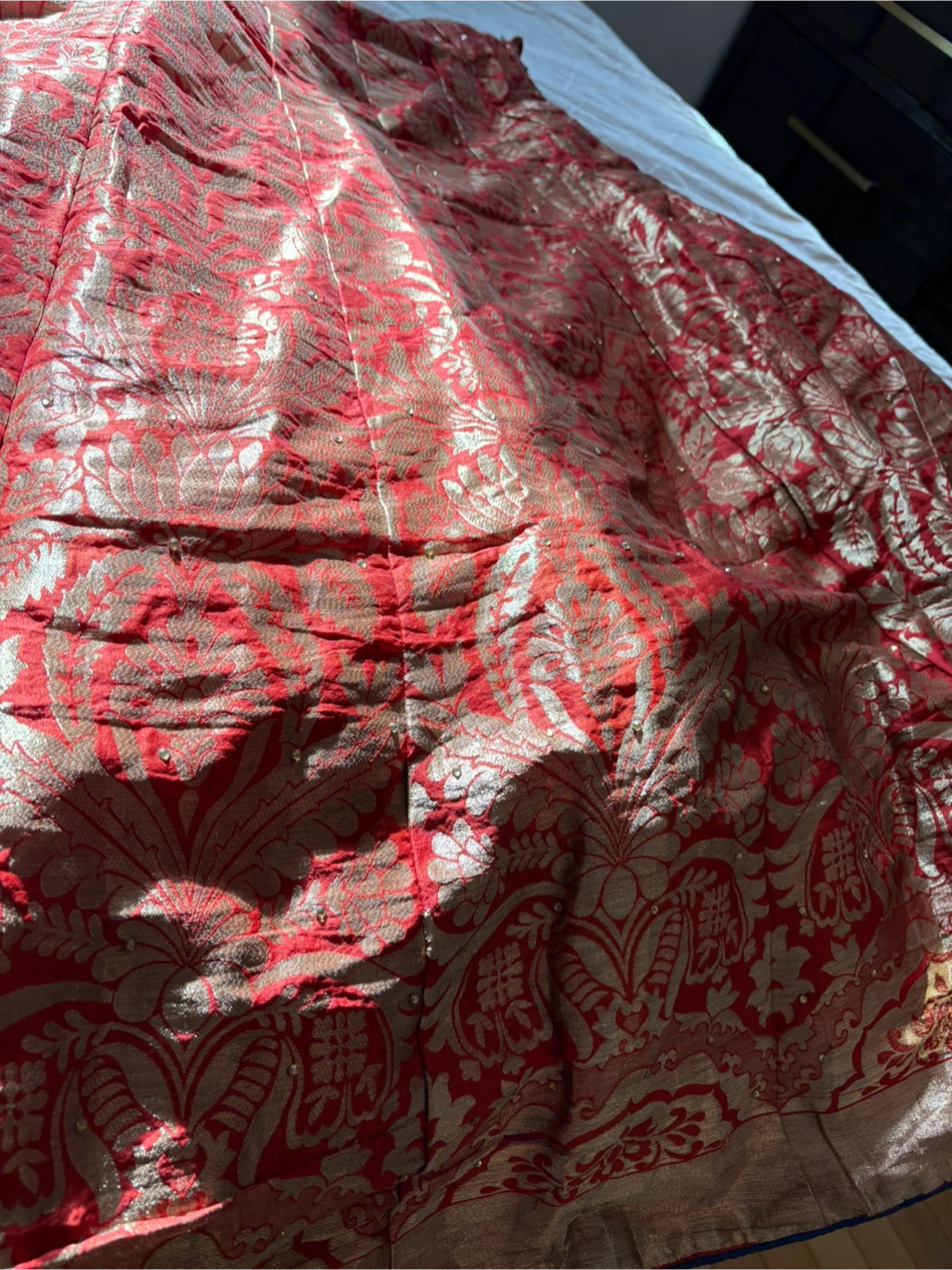 Red & Blue Brocade Skirt, Blouse, and Dupatta Set - photo 3