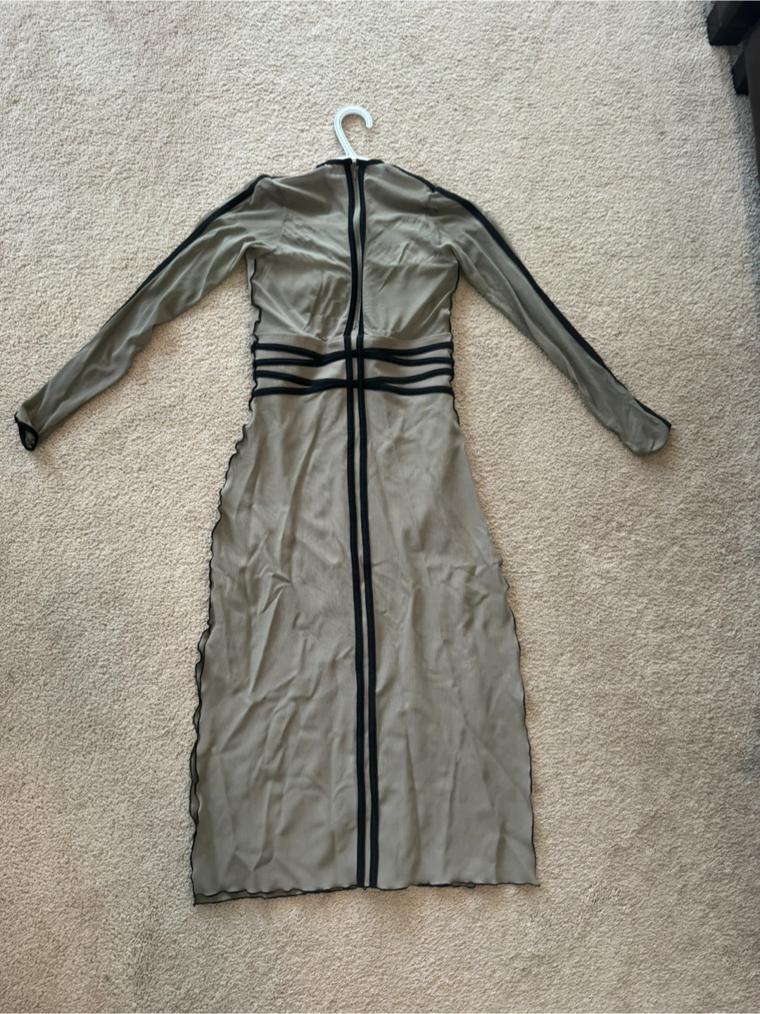 Tan Mesh Long Sleeve Dress with Black Trim - photo 2