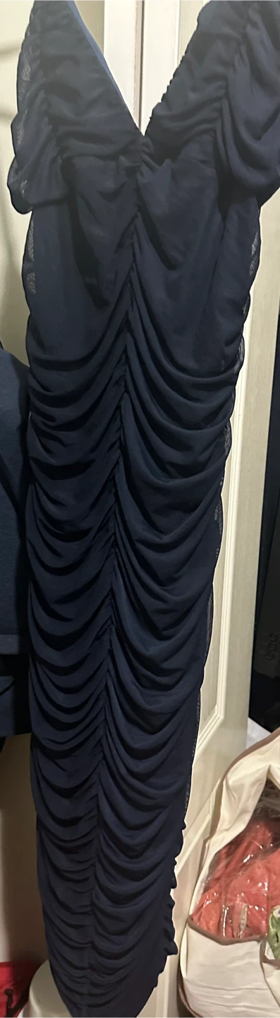 Fashion Nova Navy Ruched Mesh Dress 1X