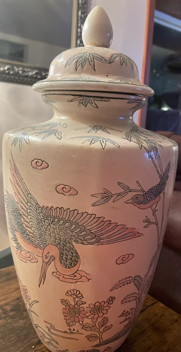 Vintage Ginger Jar with Crane and Bamboo Design - photo 2