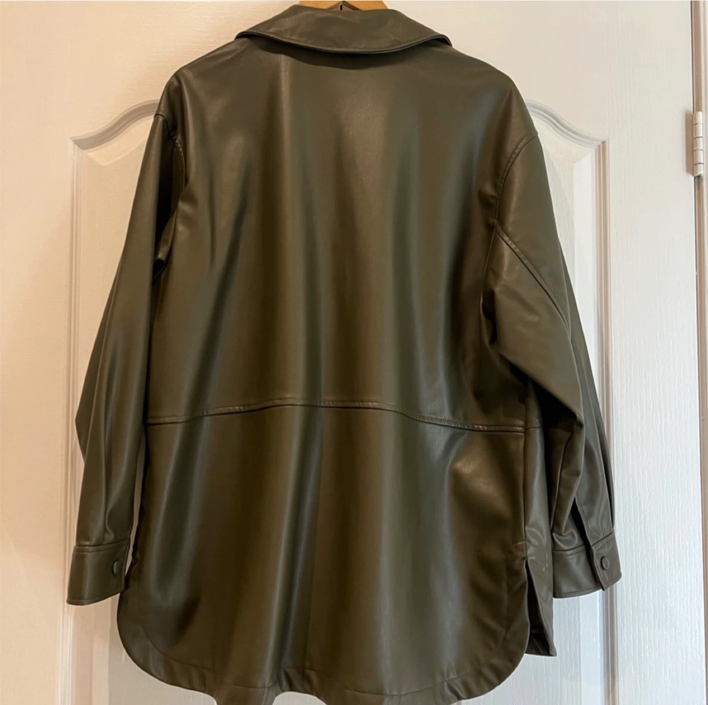ZARA Faux Leather Overshirt Jacket - Olive Green - photo 3