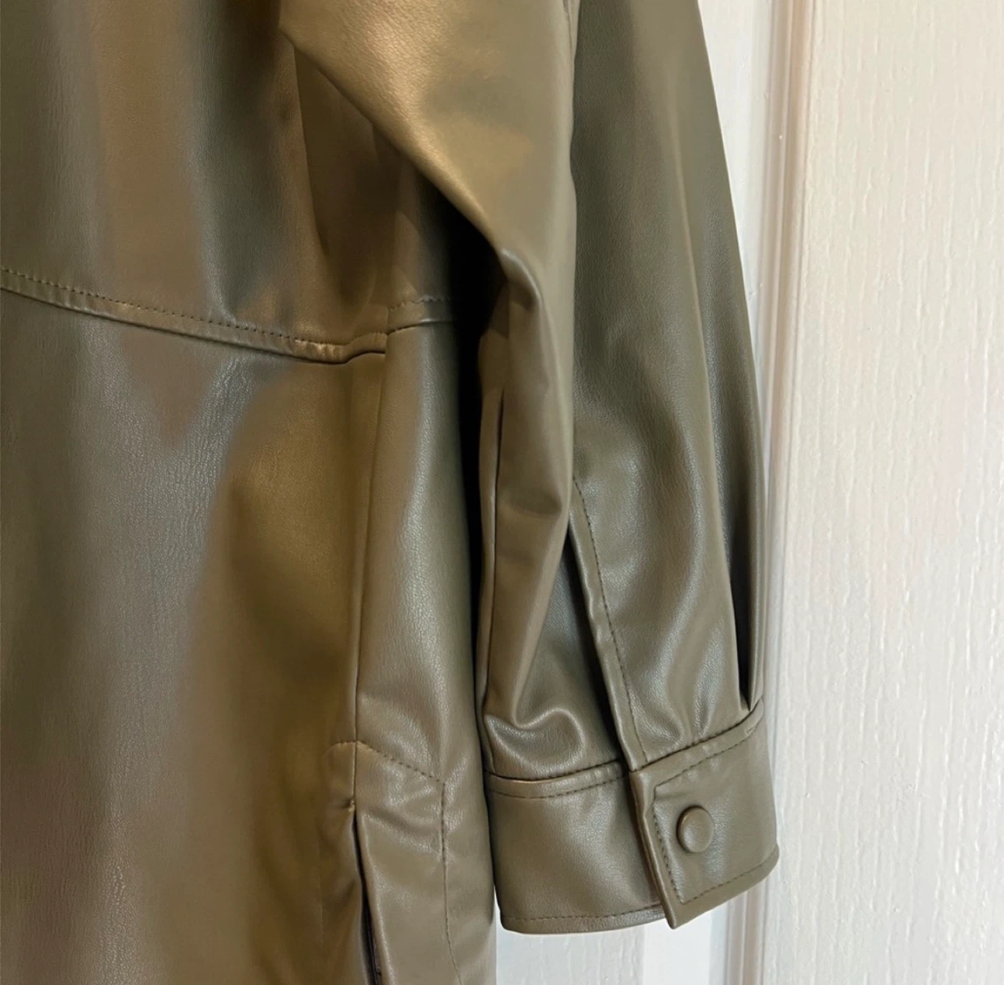 ZARA Faux Leather Overshirt Jacket - Olive Green - photo 4
