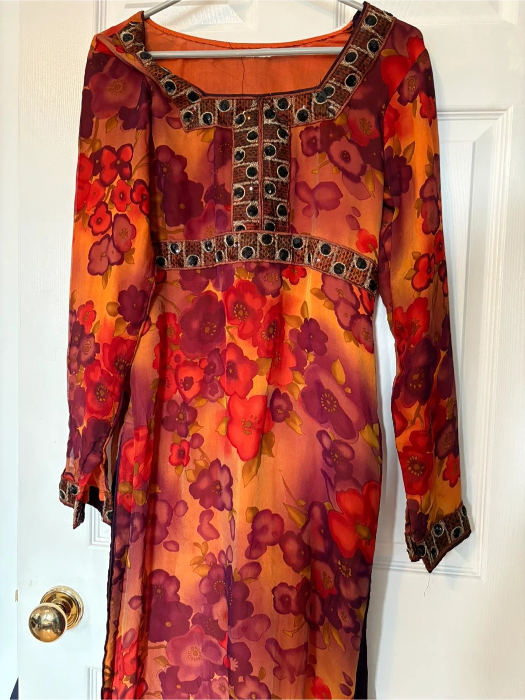 Embellished Floral Print Tunic Dress
