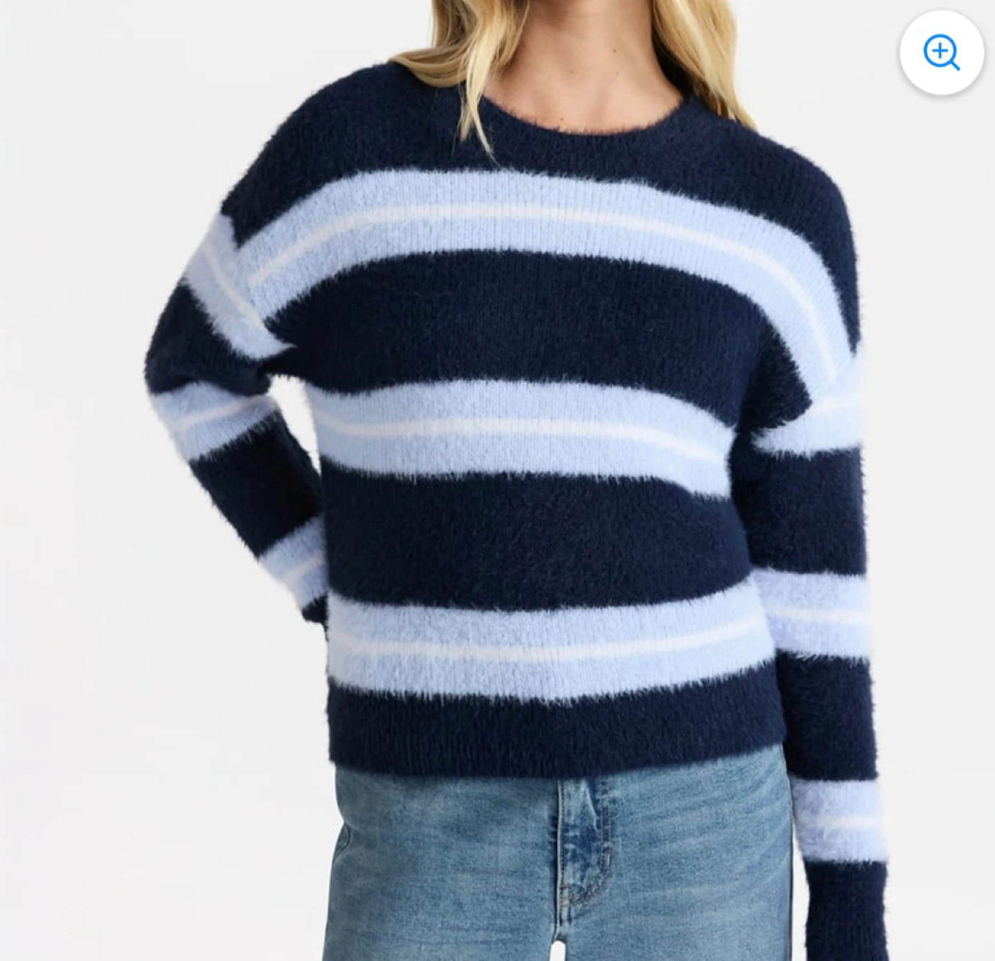 Navy Blue & Light Blue Striped Fuzzy Sweater