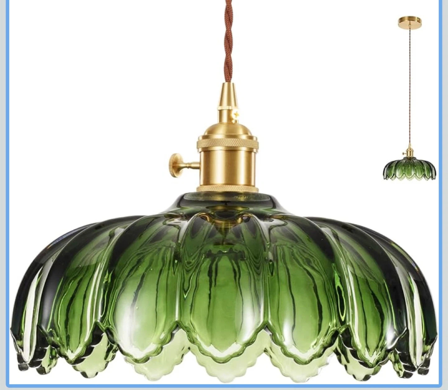 Green Glass Fluted Pendant Light Fixture - photo 2