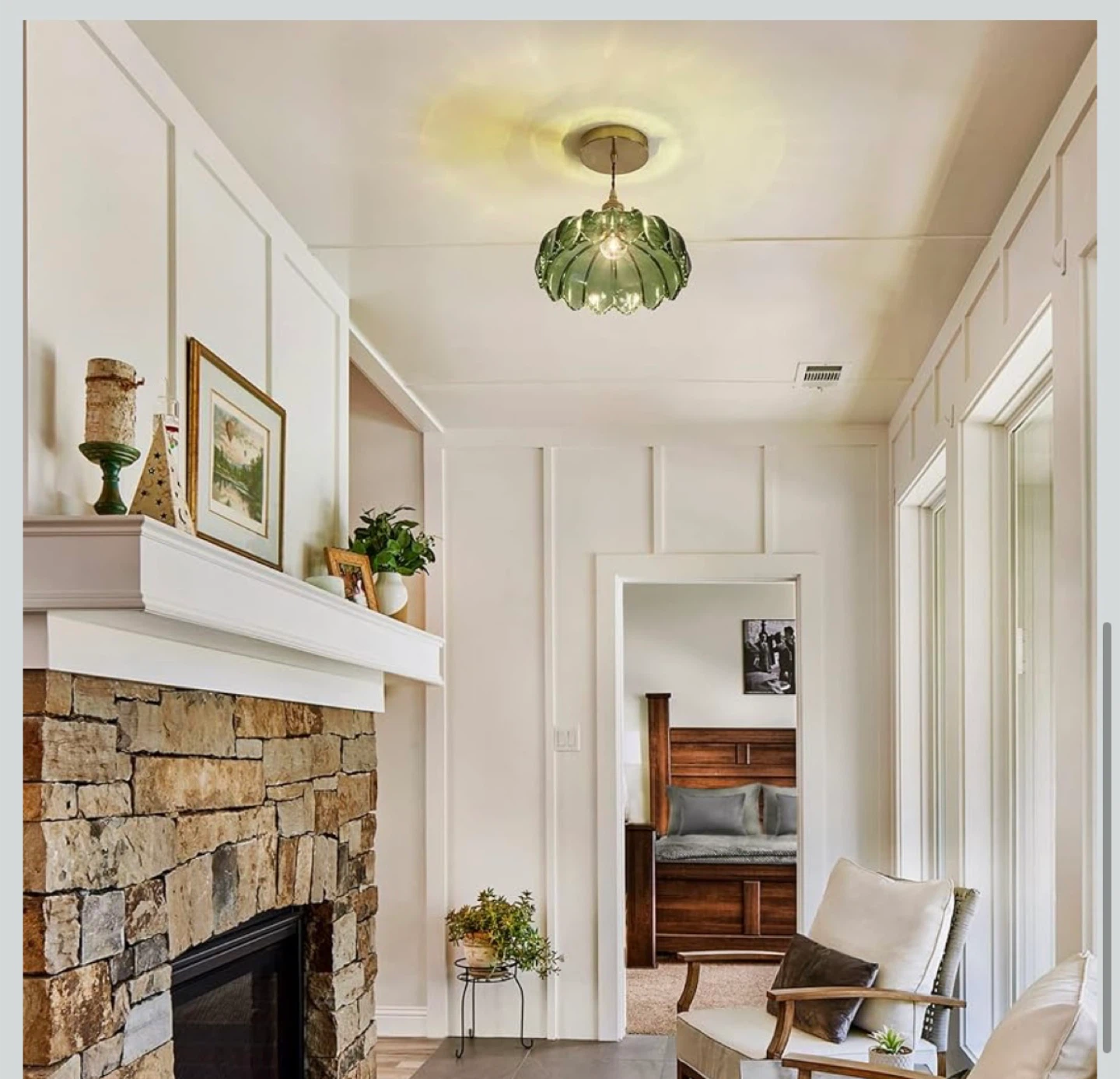 Green Glass Fluted Pendant Light Fixture - photo 4