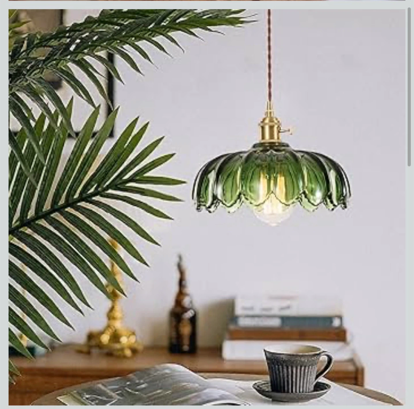 Green Glass Fluted Pendant Light Fixture