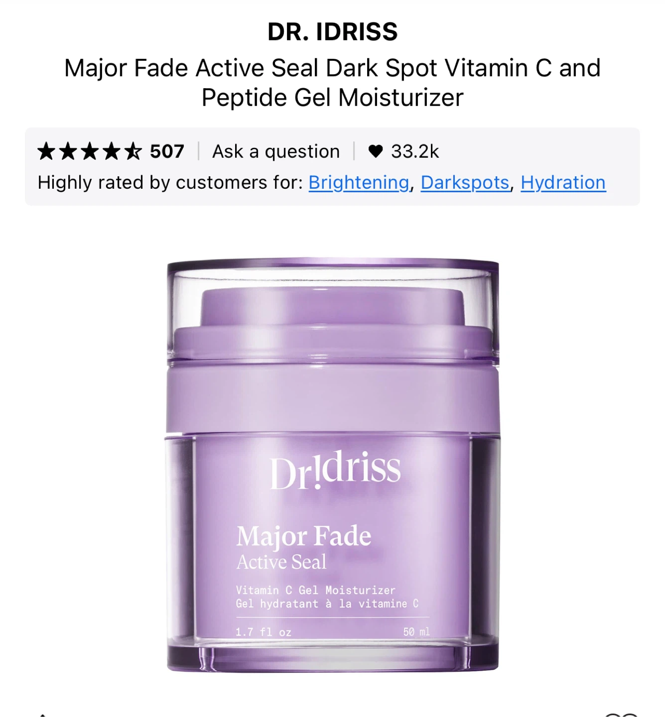 Travel Size Dr. Idriss Vitamin C Gel Moisturizer 15ml /0.5 fl oz