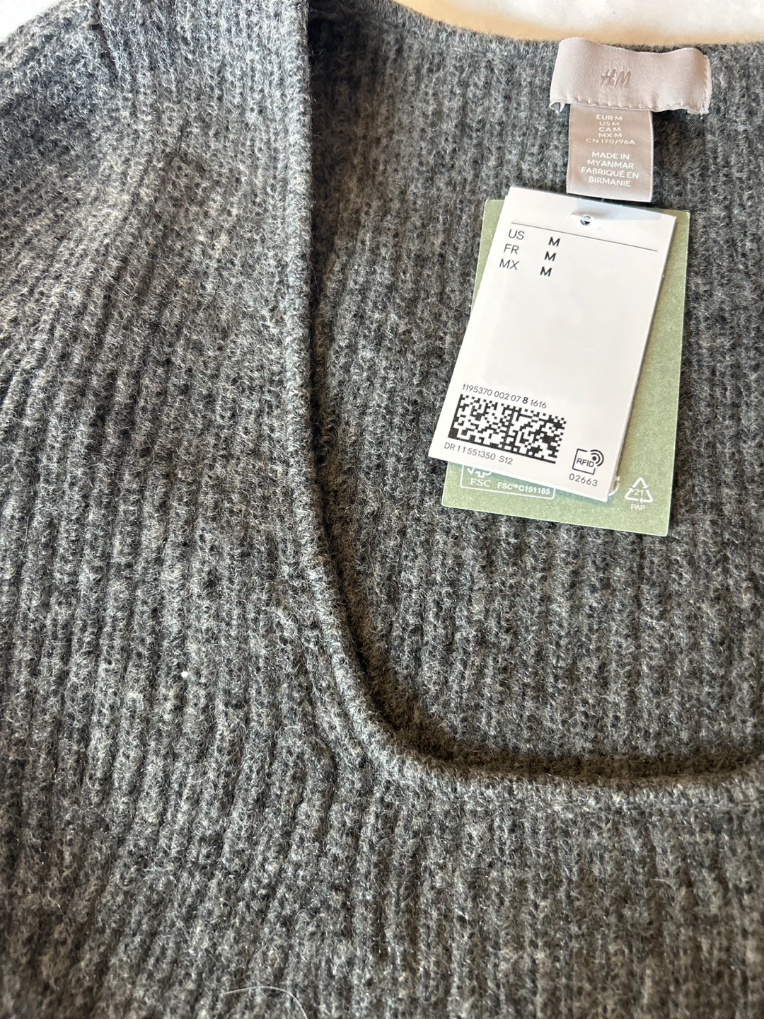 H&M Grey Ribbed Peplum Sweater - Size Medium - photo 2