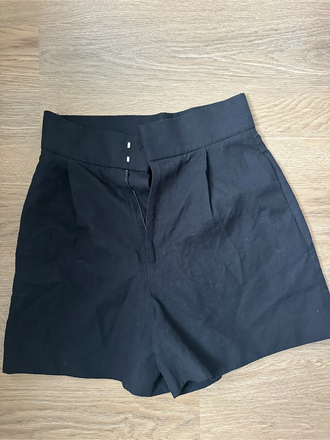 Black Zara Pleated High-Waisted Shorts