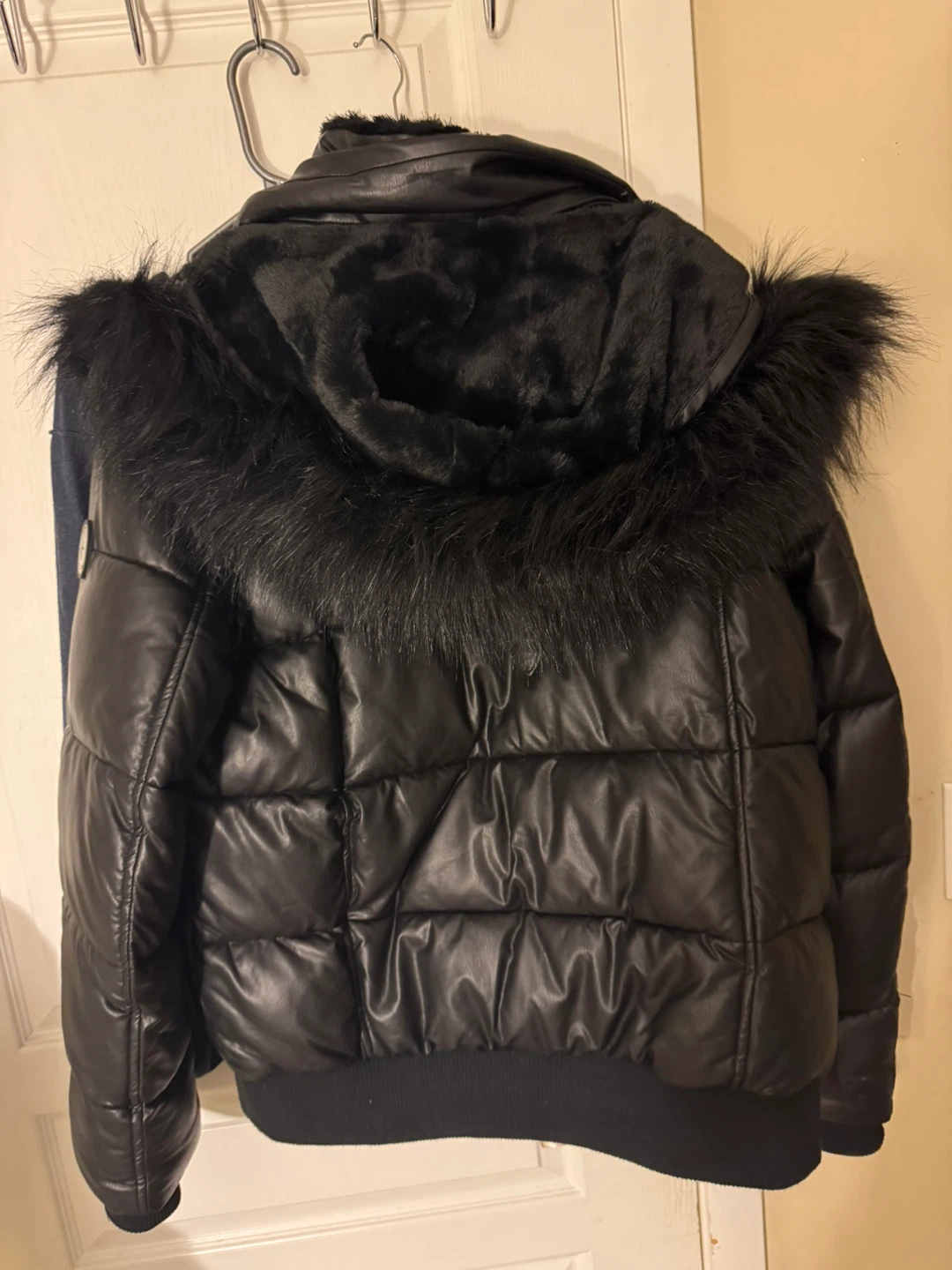 Black Puffer Jacket with Faux Fur Trim - photo 2
