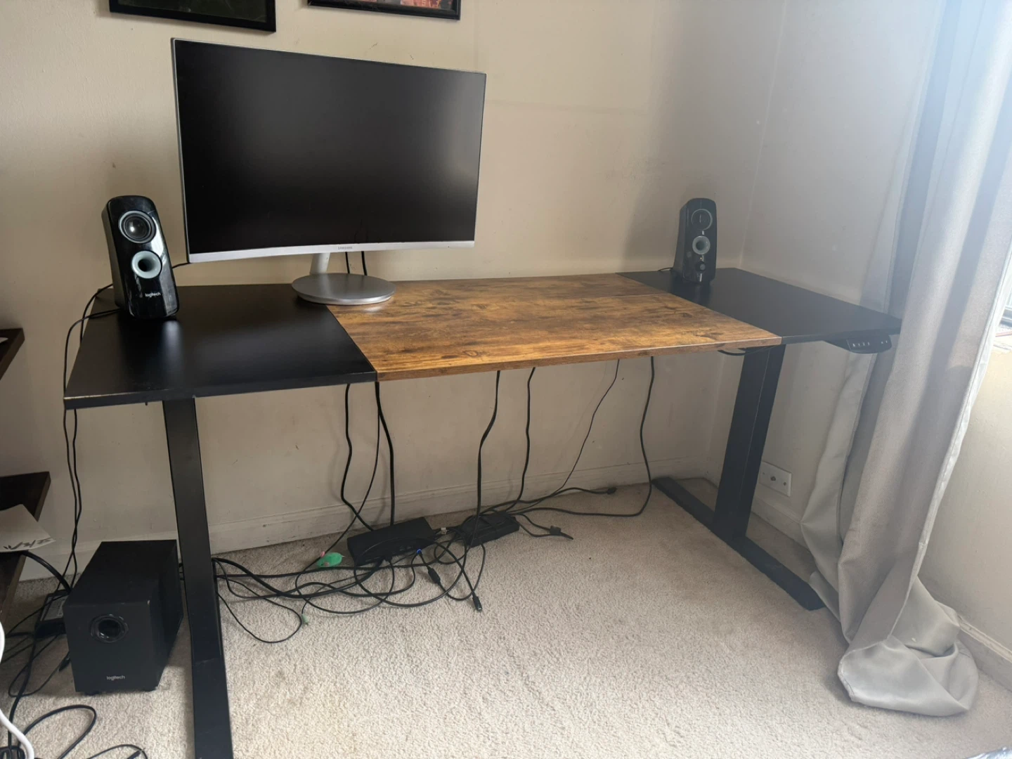 Adjustable Standing Desk with Wood and Black Top
