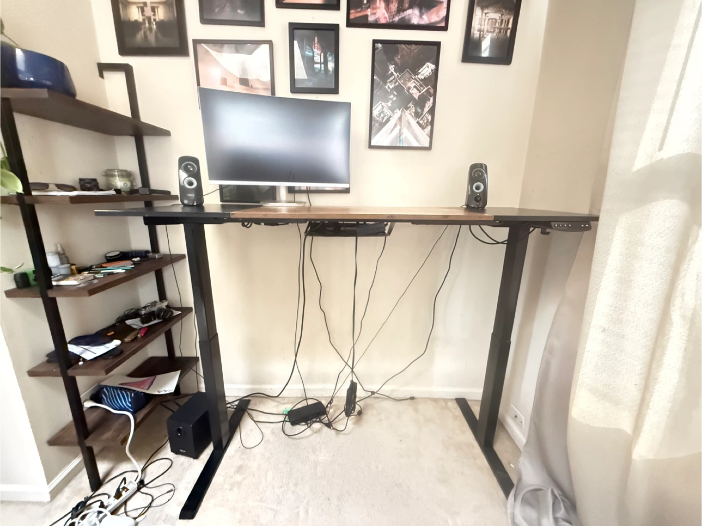 Adjustable Standing Desk with Wood and Black Top - photo 3