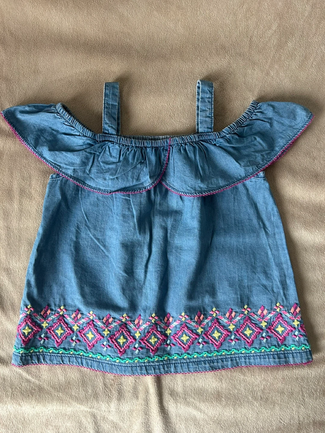 Denim Off-the-Shoulder Top with Embroidery 6-7Y