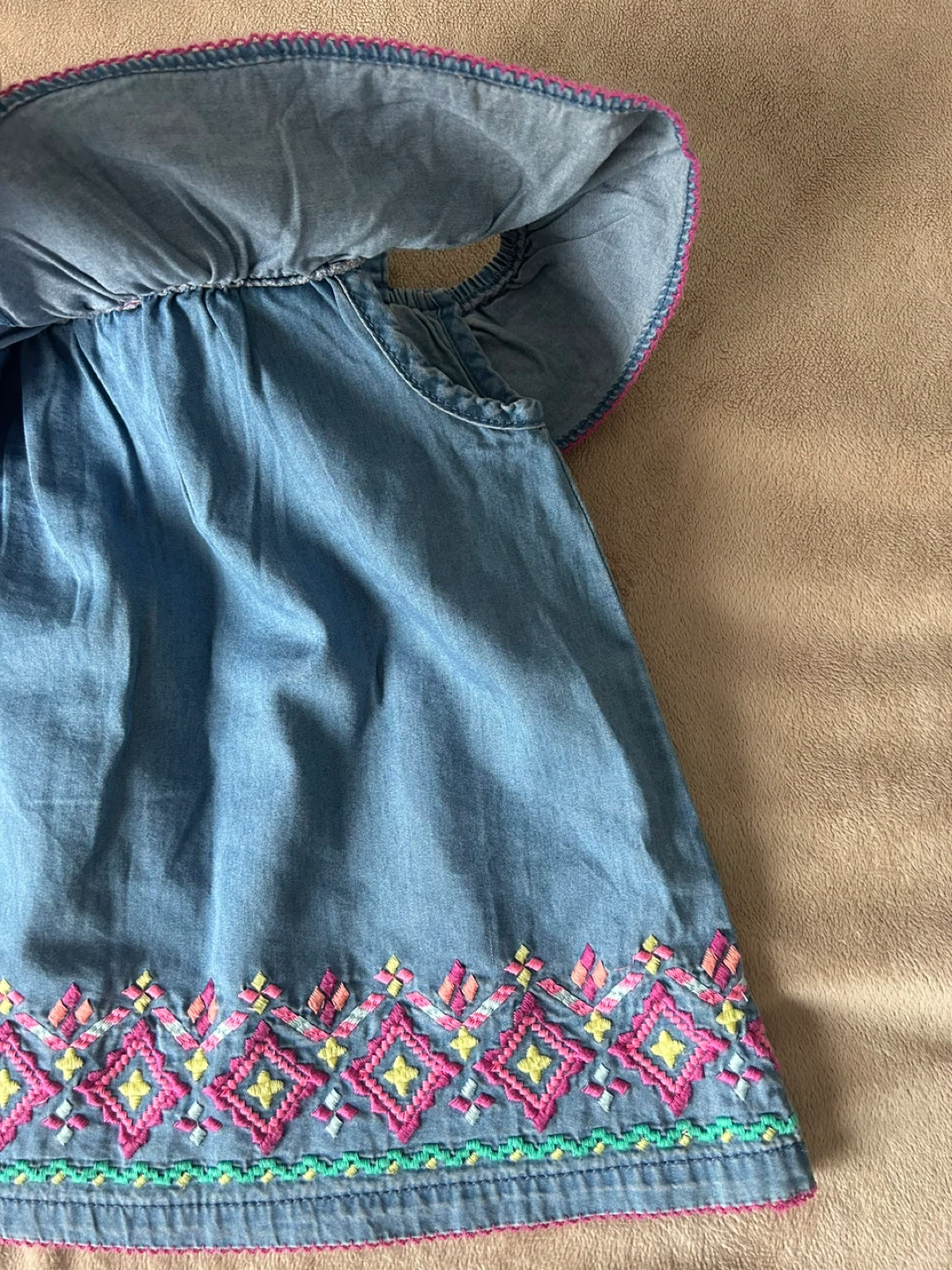 Denim Off-the-Shoulder Top with Embroidery 6-7Y - photo 3