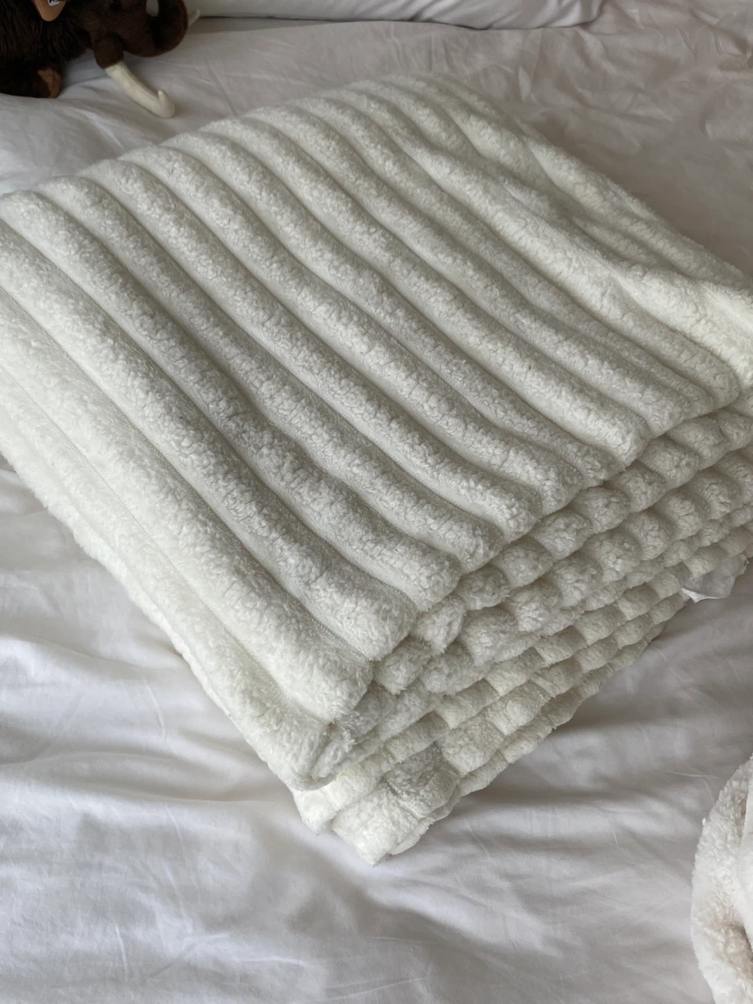 Large White Corduroy Plush Throw Blanket