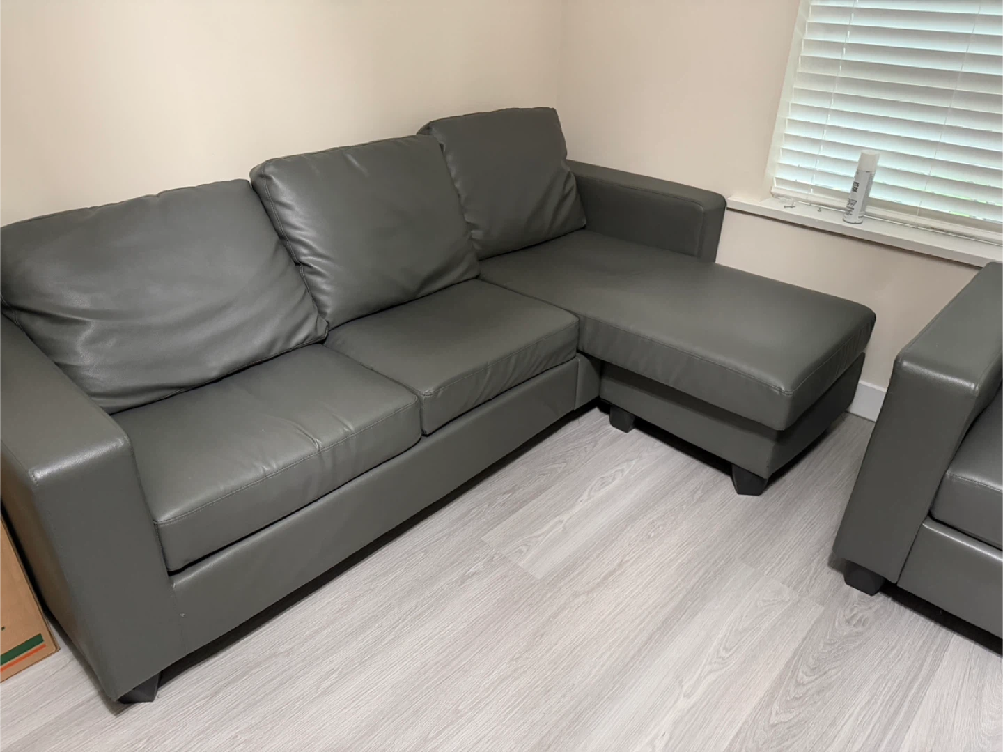Grey Faux Leather Sectional Sofa and Armchair Set - photo 3