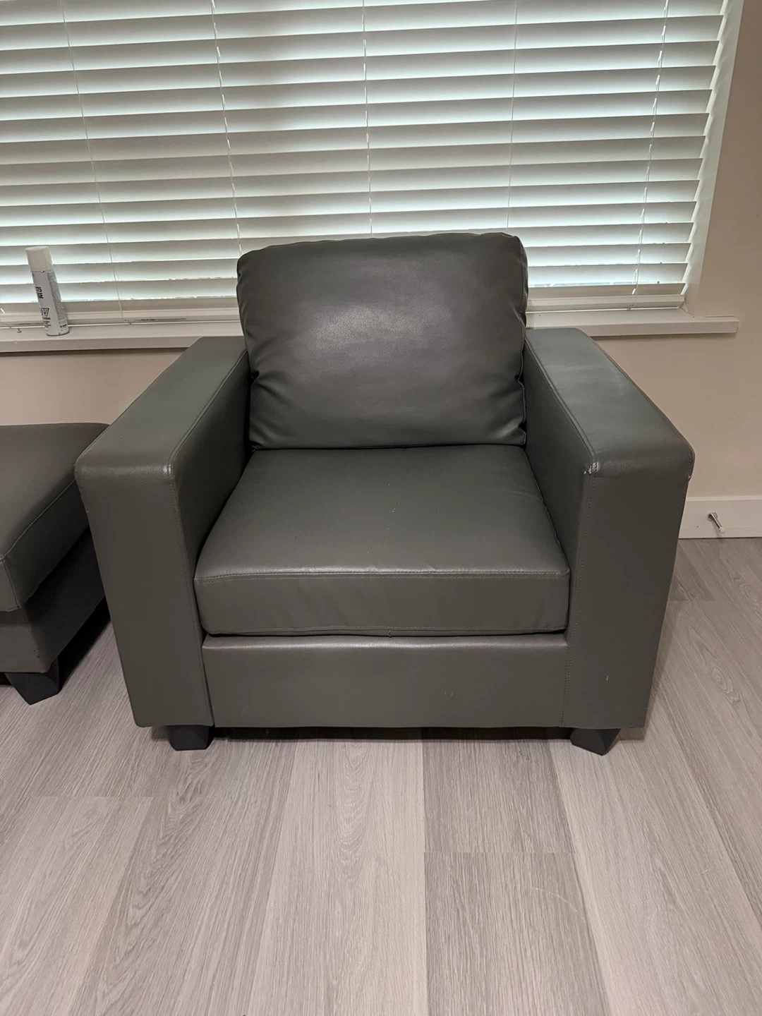 Grey Faux Leather Sectional Sofa and Armchair Set - photo 4