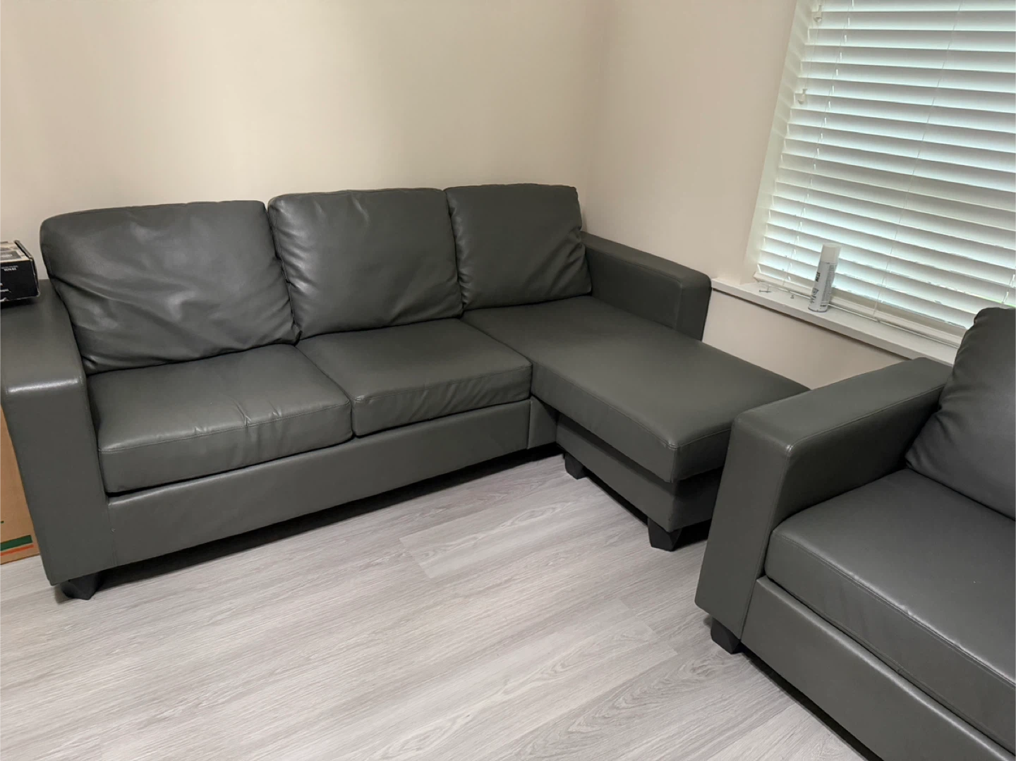 Grey Faux Leather Sectional Sofa and Armchair Set - photo 2