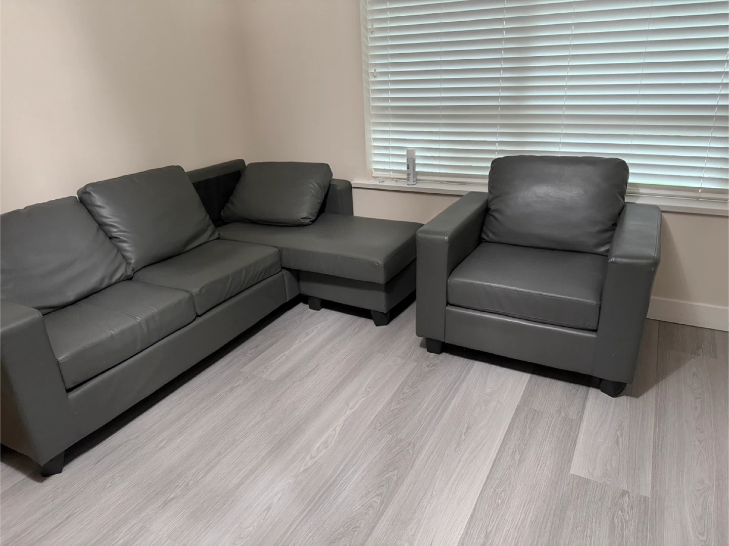 Grey Faux Leather Sectional Sofa and Armchair Set - photo 5