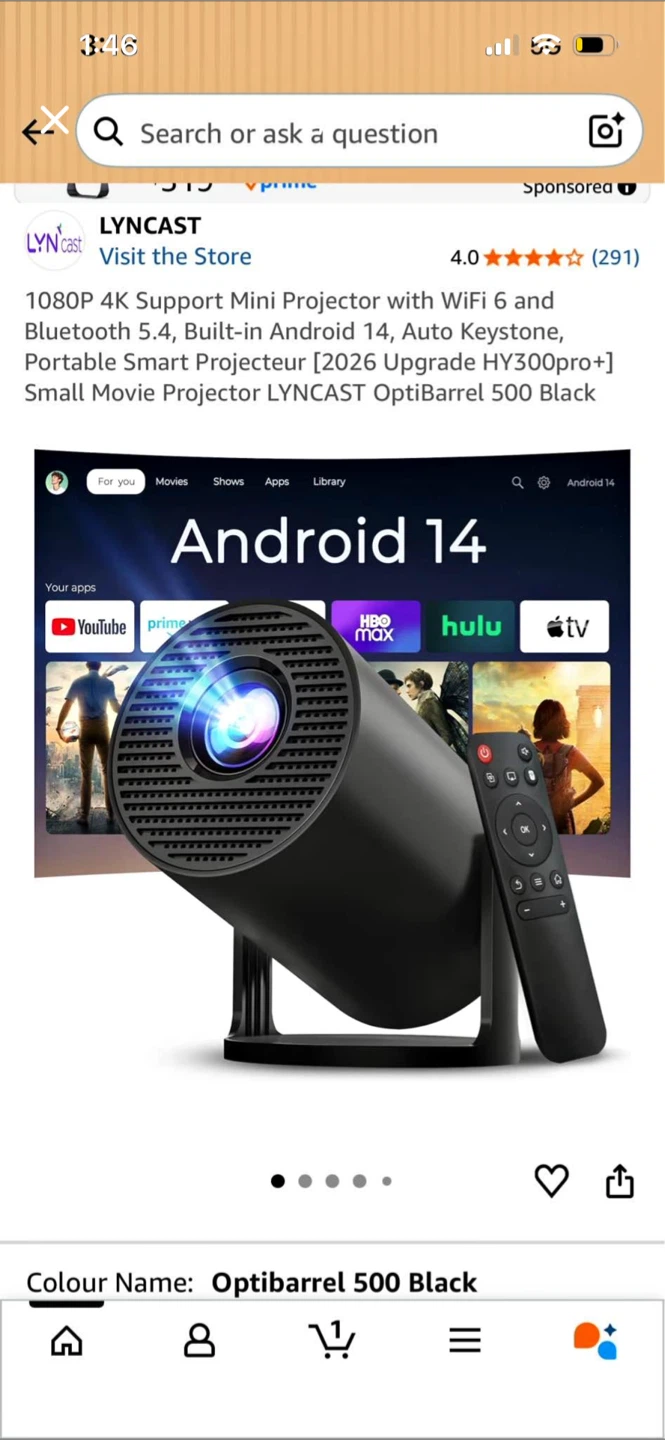 LYNCAST Optibarrel 500 Black Mini Projector