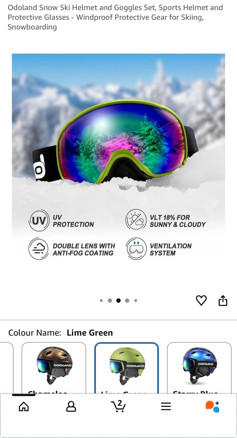 Odoland Snow Ski Helmet and Goggles Set - Lime Green - photo 3