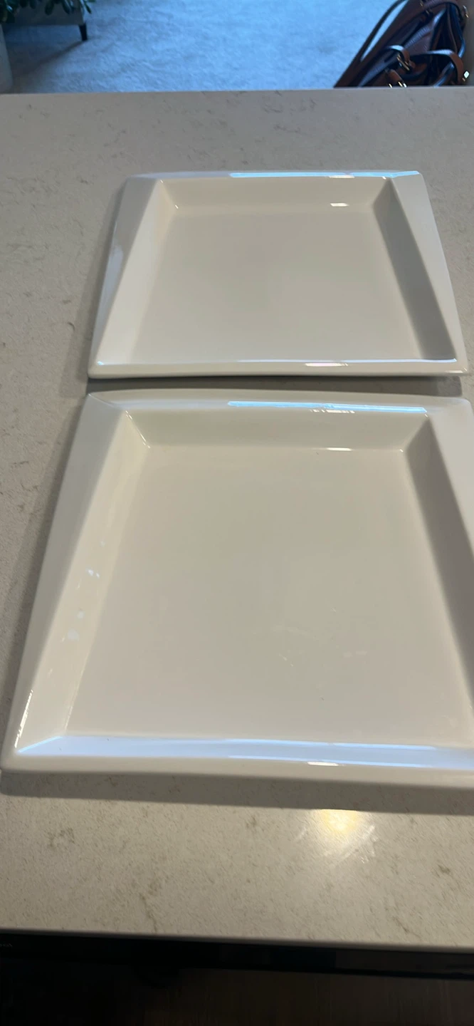 Set of 2 White Square Serving Plates